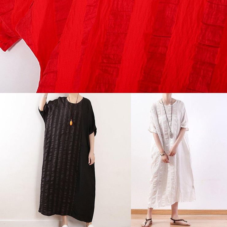 DIY o neck half sleeve linen summer Robes design red Dresses - SooLinen