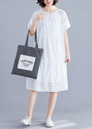 DIY o neck hollow out Cotton dress Tutorials white Dress summer - SooLinen