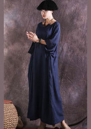 DIY o neck linen cotton Robes Photography blue summer Dress solid color - SooLinen