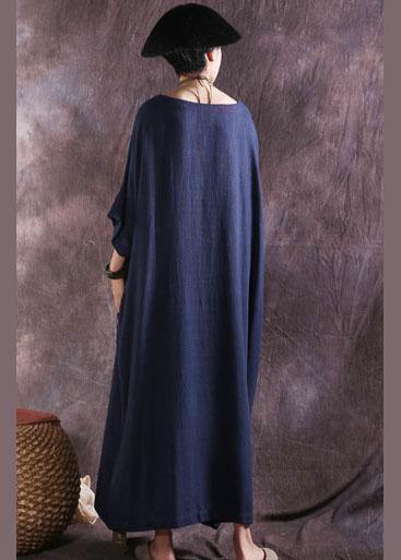 DIY o neck linen cotton Robes Photography blue summer Dress solid color - SooLinen