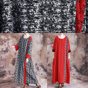 DIY o neck long sleeve quilting clothes Fabrics black print cotton robes Dresses fall - SooLinen