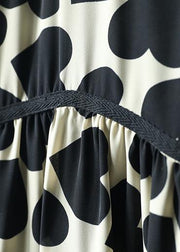 DIY o neck patchwork Tunics Sewing black print Art Dress - SooLinen