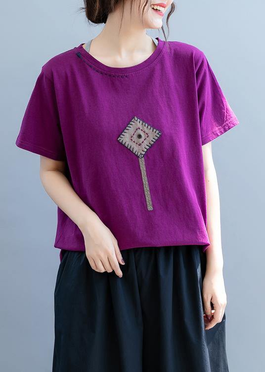 DIY o neck patchwork clothes For Women Christmas Gifts purple shirt - SooLinen