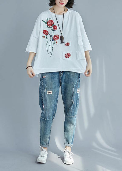DIY o neck patchwork cotton clothes stylish Photography white cotton blouses Summer - SooLinen