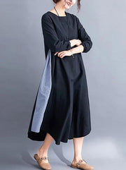 DIY o neck patchwork cotton spring clothes Inspiration black Dresses - SooLinen