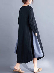 DIY o neck patchwork cotton spring clothes Inspiration black Dresses - SooLinen