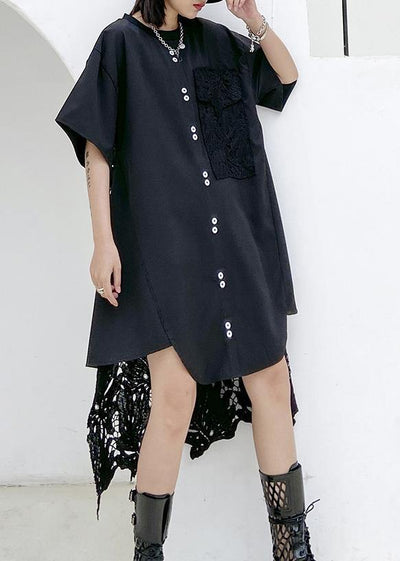 DIY o neck patchwork lace dresses Work Outfits black Dress - SooLinen
