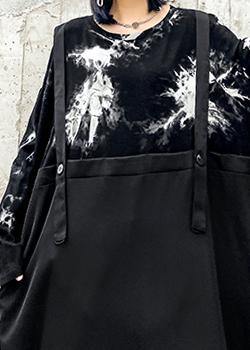 DIY o neck pockets dress Fashion Ideas black print Dresses - SooLinen