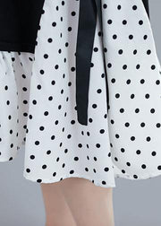 DIY o neck quilting dresses Sewing black patchwork dotted Dress - SooLinen