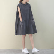 DIY o neck sleeveless Cotton outfit denim gray Dress - SooLinen