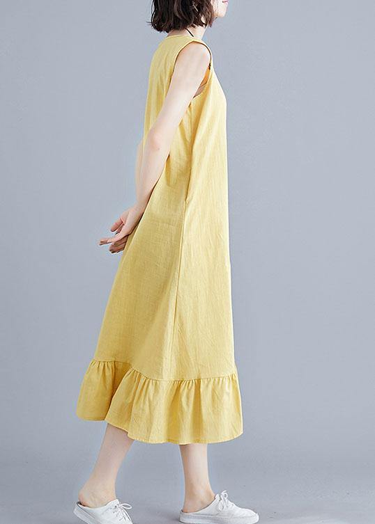 DIY o neck sleeveless linen clothes For Women Inspiration yellow Dresses summer - SooLinen