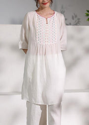 DIY o neck Cinched linen Blouse Photography white blouses - SooLinen