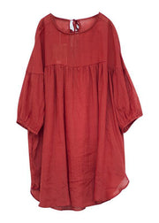 DIY o neck Cinched linen summer Blouse Shape red shirts - SooLinen