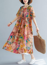 DIY o neck Cinched summer outfit Fabrics floral loose Dress - SooLinen