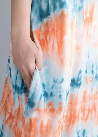 DIY orange print cotton dresses o neck Batwing Sleeve Maxi summer Dress - SooLinen