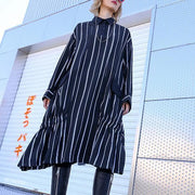 DIY-Taschen Baumwollkleidung für Frauen, taillierte Hemden, schwarz gestreifte Tageskleider
