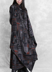DIY print cotton tunic top asymmetric pockets Plus Size Dress - SooLinen