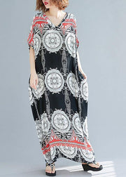 DIY prints linen cotton dress v neck Love summer Dresses - SooLinen