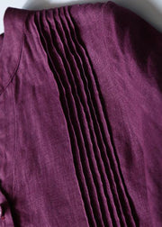 DIY purple linen dresses long sleeve Dresses v neck Dresses - SooLinen