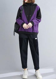 DIY purple top silhouette hooded patchwork oversized shirt - SooLinen