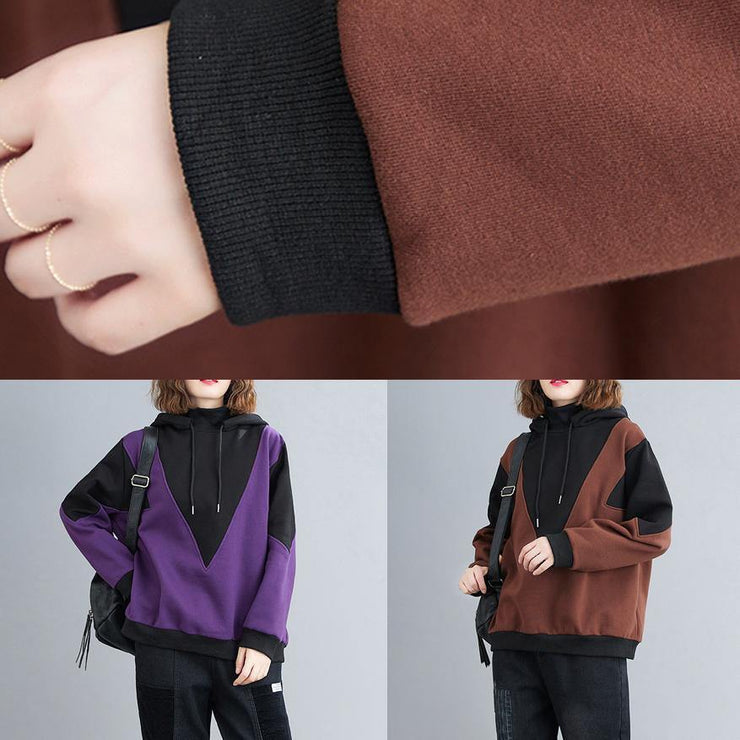 DIY purple top silhouette hooded patchwork oversized shirt - SooLinen