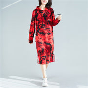 DIY red Cotton dress stylish Fashion Ideas hooded short print Dress