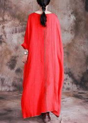 DIY red linen dresses patchwork loose fall Dresses - SooLinen