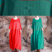 DIY red linen dresses patchwork loose fall Dresses - SooLinen