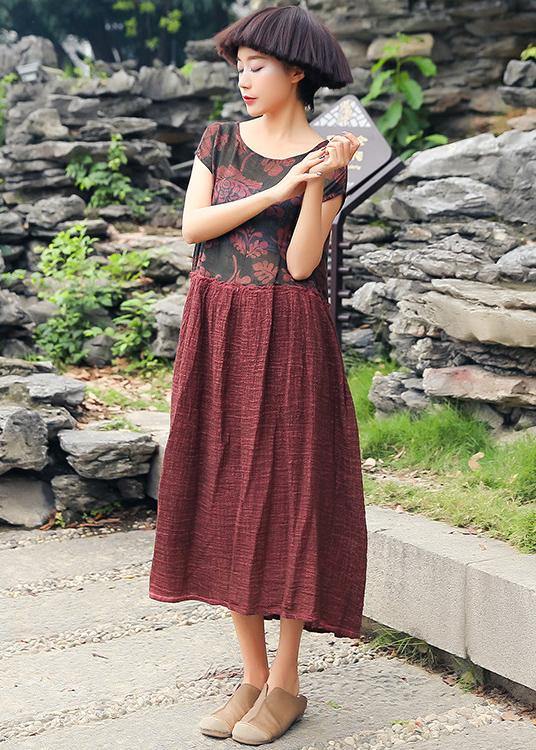 DIY red print cotton Robes patchwork Traveling summer Dresses - SooLinen