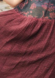 DIY red print cotton Robes patchwork Traveling summer Dresses - SooLinen
