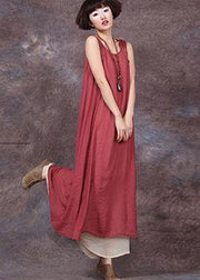 DIY red sleeveless linen clothes For Women false two pieces Maxi summer Dresses - SooLinen