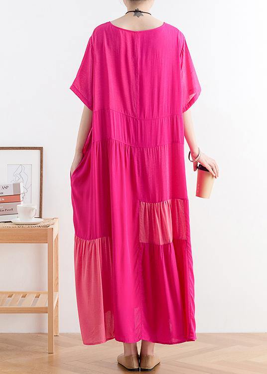 DIY rose cotton clothes Women o neck patchwork A Line Dress - SooLinen