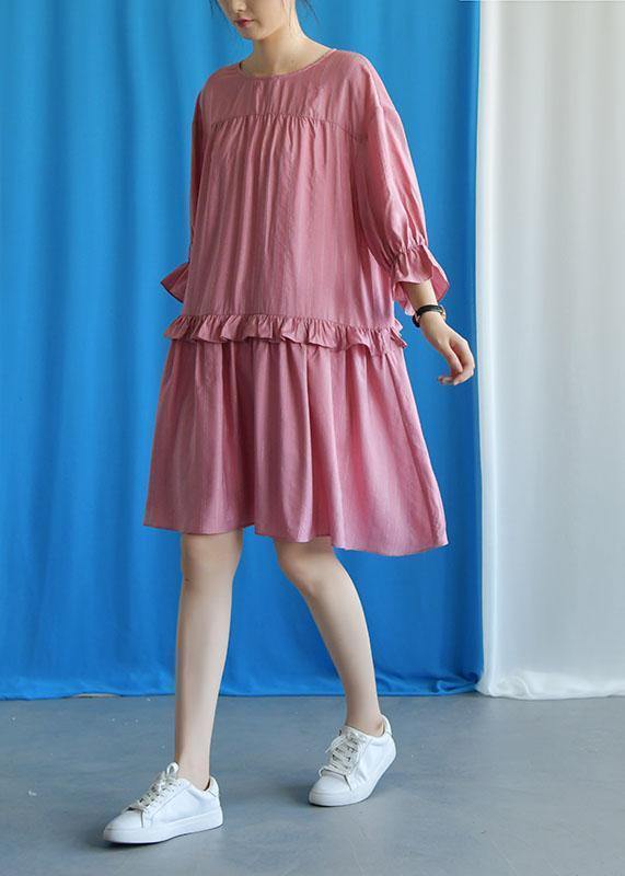 DIY ruffles collar cotton clothes Outfits pink Dresses fall - SooLinen
