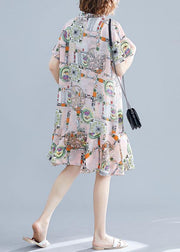 DIY stand collar Cotton tunic dress Tunic Tops prints Dress summer - SooLinen