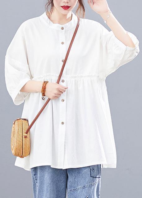 DIY stand collar cotton summerblouses for women Photography white tops - SooLinen