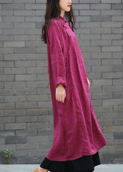 DIY stand collar side open Tunics Work purple Maxi Dress - SooLinen