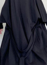 DIY tie waist asymmetric Fashion coat for woman black Art coats - SooLinen