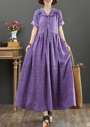DIY v neck Bow cotton summer quilting clothes Photography purple Dress - SooLinen