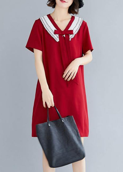 DIY v neck Cotton summer Fashion Ideas red Dress - SooLinen