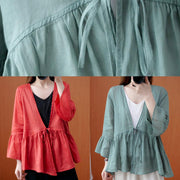 DIY v neck Ruffles summer clothes For Women Shape green blouse - SooLinen