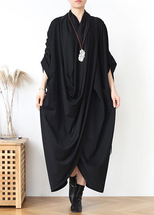 DIY v neck asymmetric cotton clothes Fabrics gray Maxi Dresses - SooLinen