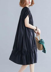 DIY v neck Cinched Cotton clothes Shape black Dresses - SooLinen