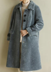 DIY warm Plus Size lapel collar tunic coat gray blue Midi outwears - SooLinen