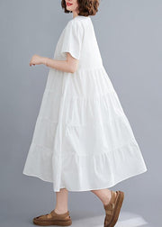 DIY white Tunics Square Collar patchwork long Dress - SooLinen