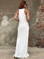 DIY white cotton clothes Women o neck  A Line Dress - SooLinen