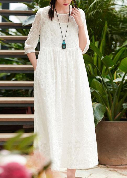 DIY white cotton clothes o neck patchwork Robe summer Dress – SooLinen