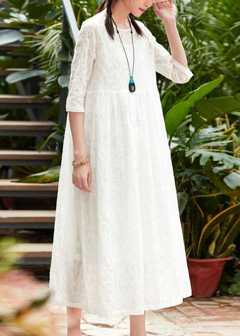 DIY white cotton clothes o neck patchwork Robe summer Dress - SooLinen