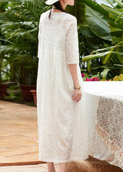 DIY white cotton clothes o neck patchwork Robe summer Dress - SooLinen
