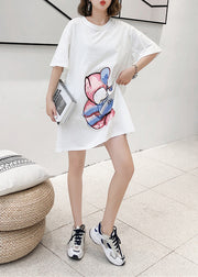 DIY white print Cotton tunic dress Omychic Tunic Tops short sleeve Midi Summer Dress