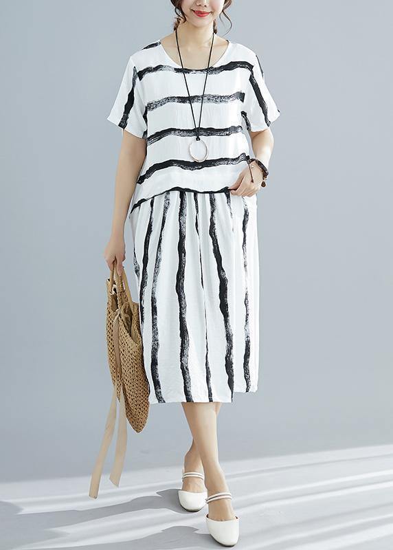 DIY white striped Cotton dress Fitted pattern o neck pockets shift Summer Dresses - SooLinen